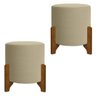 Conjunto 2 Puff Redondo com Pés em Madeira 45x35cm Tecido Cor Palha Bege - 2