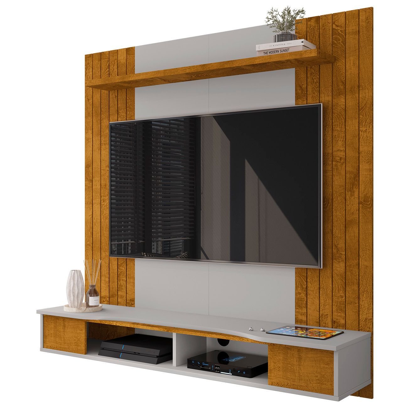Painel Tv 55 Pol e Bancada Suspensa 136cm Foz Naturalle/off B02 ...