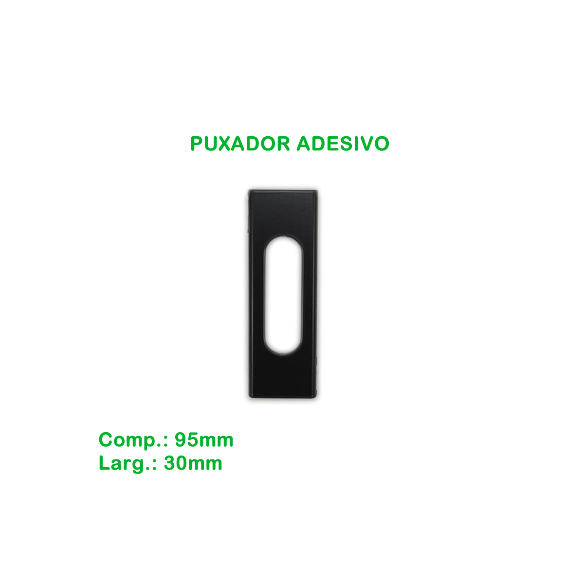 2 puxadores retangular adesivo para armários, box, portas e janelas de correr - Preto - 3