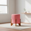 Ver imagem 1 de Puff Decorativo Eloah Redondo Assento Extra para Sala Quarto Suede Pufe com Pés de Madeira