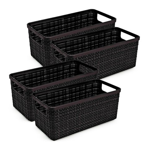 Cesto Organizador Juta Alongada Rattan de Plástico Resistente Capacidade 3,7 Litros 4 Unidades Cor:p
