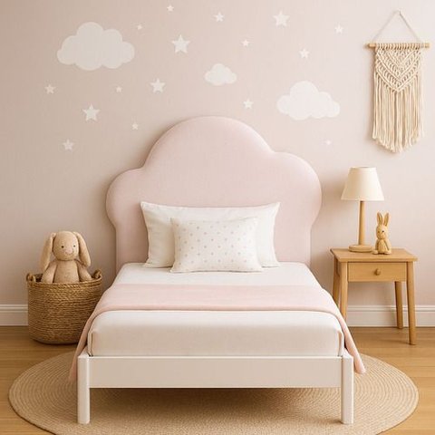 Cabeceira Modulada Nuvem Estofada Painel Infantil para Berço Rosa