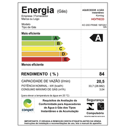 Aquecedor de Água a Gás Komeco Ko 21 D Prime Branco Digital 21 Litros Bivolt Gás Gn - 7
