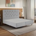 Ver imagem 1 de Kit Cama Box King e Cabeceira em Madeira Maciça Estofada Espresso Móveis Cinza/Linho