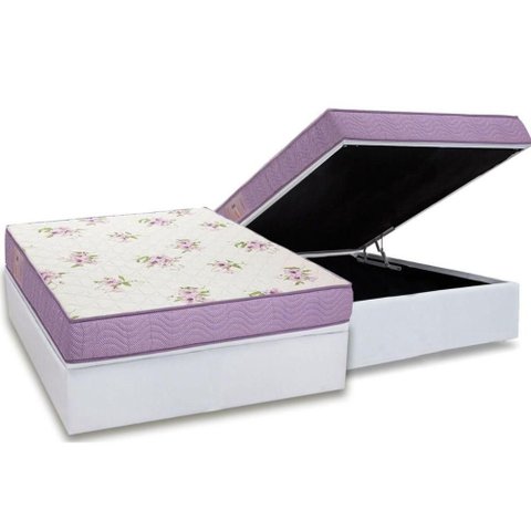 Conjunto Box Baú Casal: Colchão Molas Ortobom D23 Physical Super Resistente Bordado + Base Crc