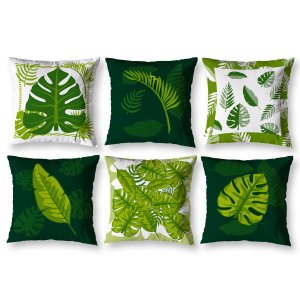 Kit 6 Capa de Almofada 40cm X 40cm Decorativas Estampadas Digital Coloridas Sala Sofá Quarto Folhas