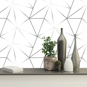 Papel de Parede Adesivo Zara Fundo Branco Detalhes Prata 5m