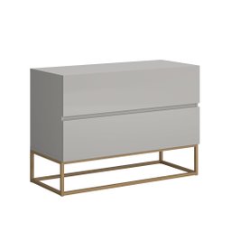 Mesa de Cabeceira 2 Gavetas Off White Cama Casal Pés de Ferro Dourado - 2