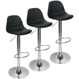 Kit 3 Banquetas Joly Luisa Eames Saarinen Base Giratória Cromada - Preta - 1