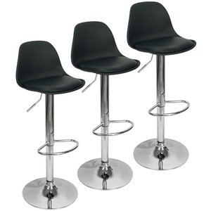 Kit 3 Banquetas Joly Luisa Eames Saarinen Base Giratória Cromada - Preta