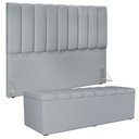 Ver imagem 3 de Kit Cabeceira Cama Box Casal King 195cm com Calçadeira Baú Dália W01 Suede Cinza - Lyam Lyam Decor