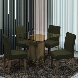 Conjunto de Mesa Sala de Jantar com Tampo de Vidro 1m Onix 4 Cadeiras Trieste Cedro / Castor Dobuê - 2