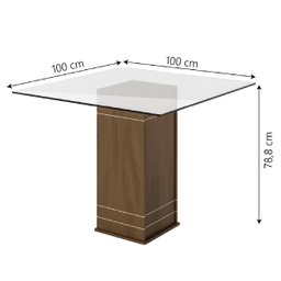 Conjunto de Mesa Sala de Jantar com Tampo de Vidro 1m Onix 4 Cadeiras Trieste Cedro / Castor Dobuê - 3