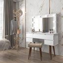Ver imagem 1 de Penteadeira Camarim St com Luzes e Banqueta Estilo Retrô Cor Branco