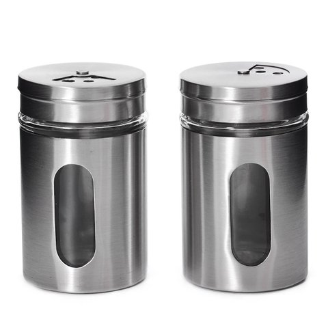 Kit 2 Porta Temperos Condimentos Aço Inox com Visor De Vidro