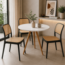 Ver imagem 2 de Conjunto Mesa de Jantar Redonda 70cm com 3 Cadeiras Mônaco Rattan - Preto e Nude