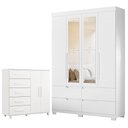 Ver imagem 1 de Guarda Roupa Solteiro com Cômoda Toronto 4 Portas de Bater 4 Gavetas MDP Fosco Branco Albatroz