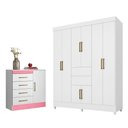 Ver imagem 1 de Conjunto de Guarda Roupa Branco e Cômoda Branco Rosa para Quarto