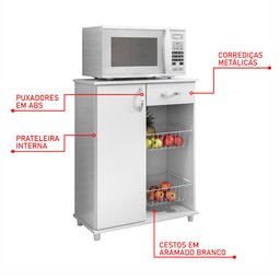 Fruteira Belize New 1 Porta e 1 Gaveta e Cestos Aramados Notável - Branco - 3