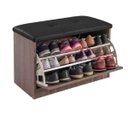 Ver imagem 1 de Sapateira Puff Bau Cama Versatile Premium Luxo até 12 Pares Marrom - Estofado Preto