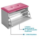 Ver imagem 4 de Sapateira Puff Bau Cama Multiuso Luxo até 12 Pares Branco/Estofado Rosa
