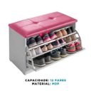 Ver imagem 3 de Sapateira Puff Bau Cama Multiuso Luxo até 12 Pares Branco/Estofado Rosa