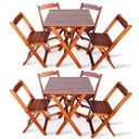 Ver imagem 1 de Kit 2 Jogos de Mesa Dobrável com 4 Cadeiras Dobráveis de Madeira 70x70 Cm Imbuia -