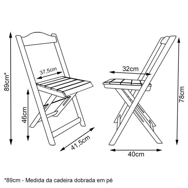 Conjunto com Jogo de Mesa Dobrável 60x60 com 4 Cadeiras Preto - Tarimata - 7