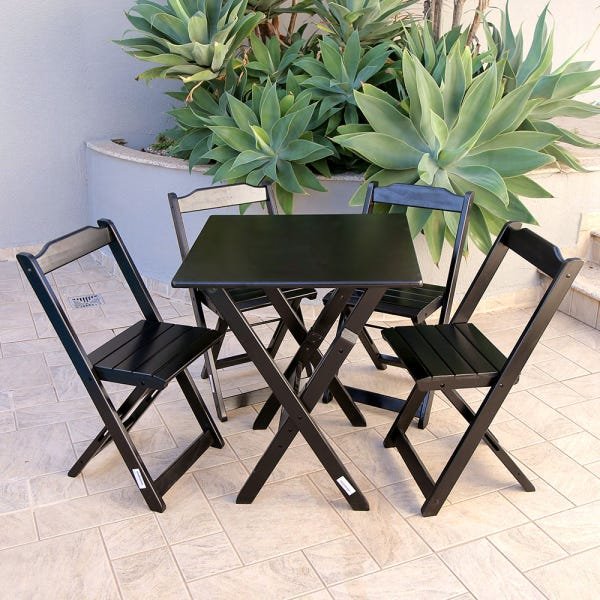 Conjunto com Jogo de Mesa Dobrável 60x60 com 4 Cadeiras Preto - Tarimata - 2