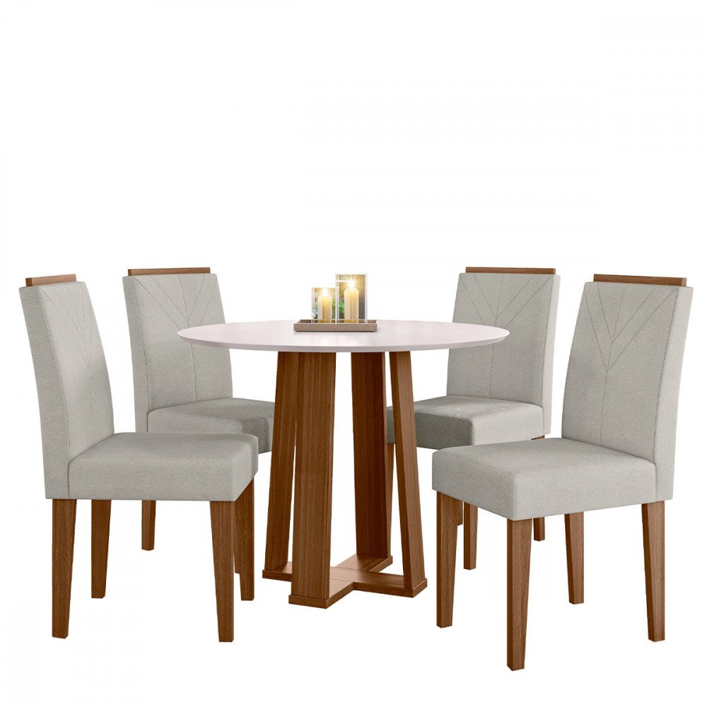 Conjunto Mesa Lara Redonda 1 Metro com 4 Cadeiras Flor | MadeiraMadeira