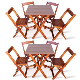 Kit 2 Conjuntos De Mesa Dobravel Com 4 Cadeiras Dobráveis De Madeira 70x70 Cm Imbuia - Tarimatã - 1