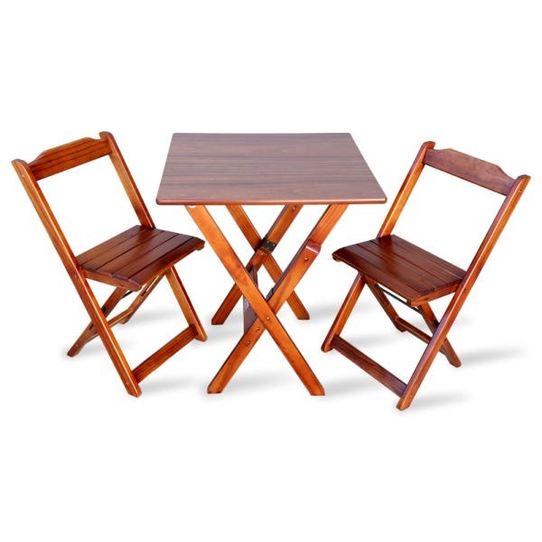 Conjunto com Jogo de Mesa Dobravel 60x60 com 2 Cadeiras Imbuia - Tarimata