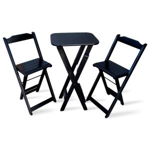 Conjunto com Jogo de Mesa Dobravel Bistrô Preto com 2 Cadeiras - Tarimata