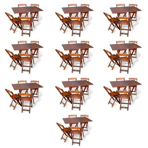 Kit de 10 Conjuntos de Mesa Dobrável 70x110 com 4 Cadeiras Imbuia - Tarimatã