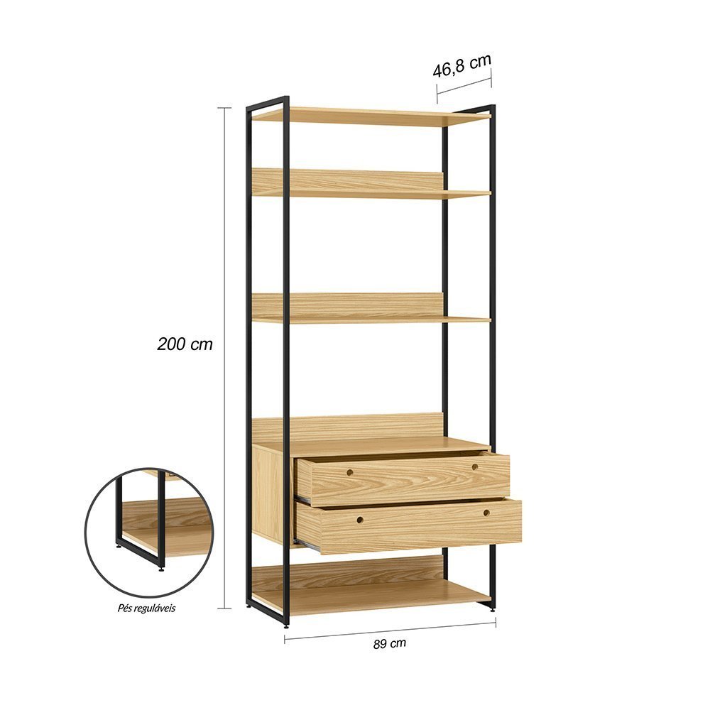 Conjunto Guarda-roupa Closet Industrial Completo Olivar 1 Porta 8 Gavetas 286cm - Pinus - 2