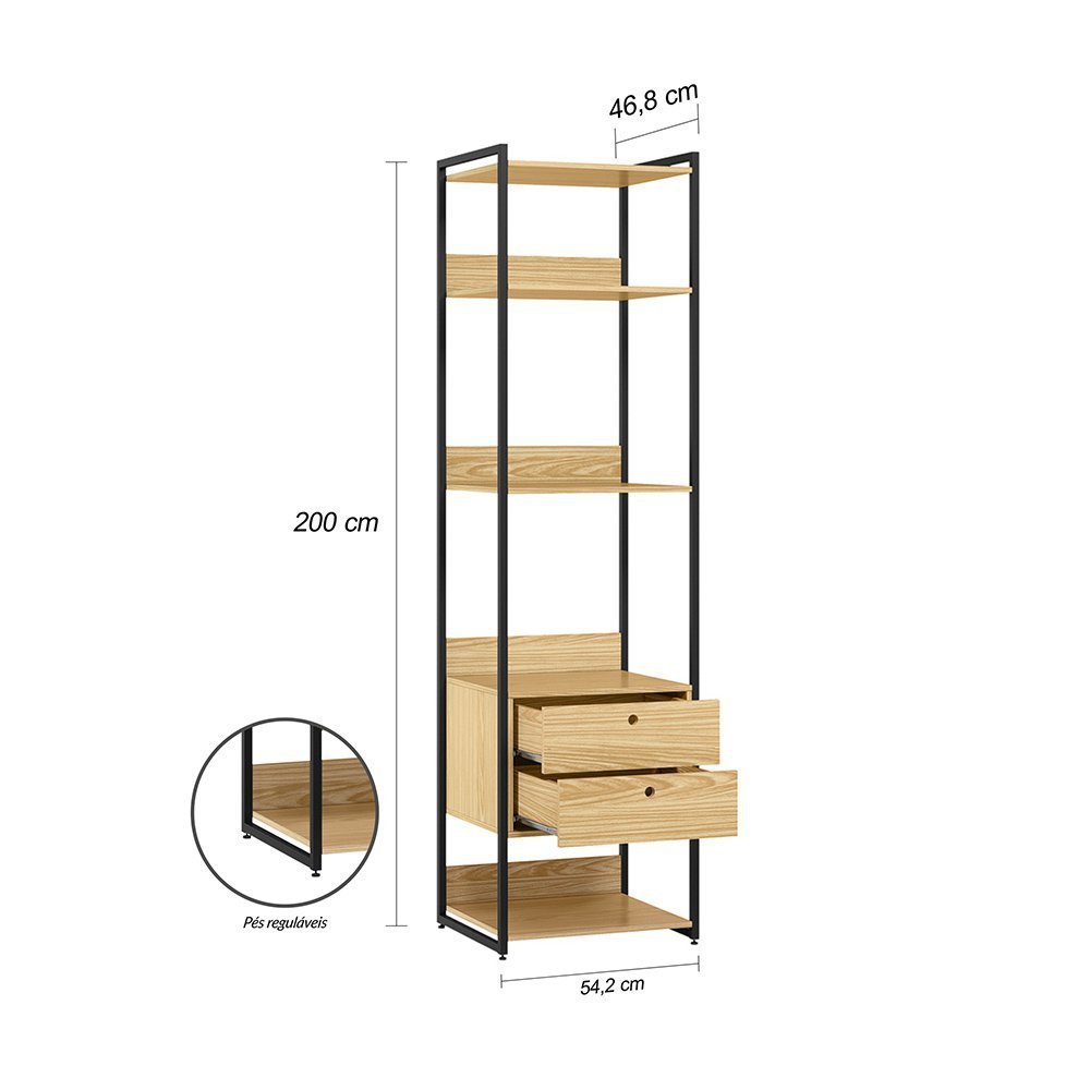 Conjunto Guarda-roupa Closet Industrial Completo Olivar 1 Porta 8 Gavetas 286cm - Pinus - 4