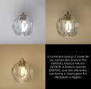 Ver imagem 3 de Lustre Pendente Led 3w Cúpula Vidro Dourado Multicor Bivolt
