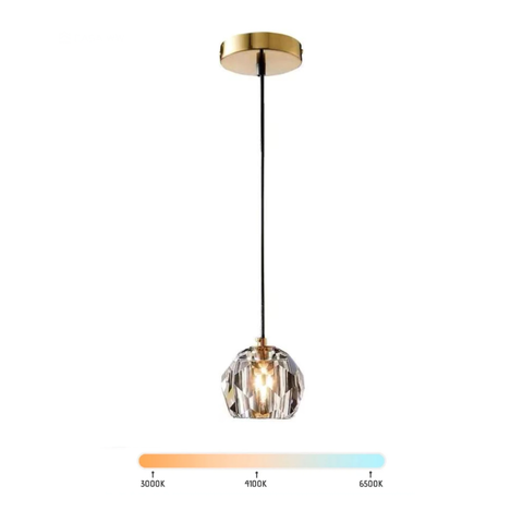 Lustre Pendente Led 3w Cúpula Vidro Dourado Multicor Bivolt
