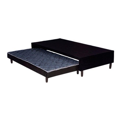 Cama Box Base Casal Com Auxiliar Semi Ortopedica Suede:PRETO
