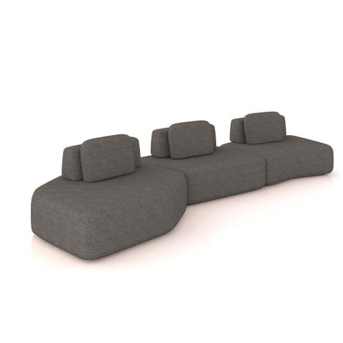 Sofá 3 Lugares Orgânico com Chaise e 2 Módulos Berlim Bouclê Grafite K01 - D’Rossi