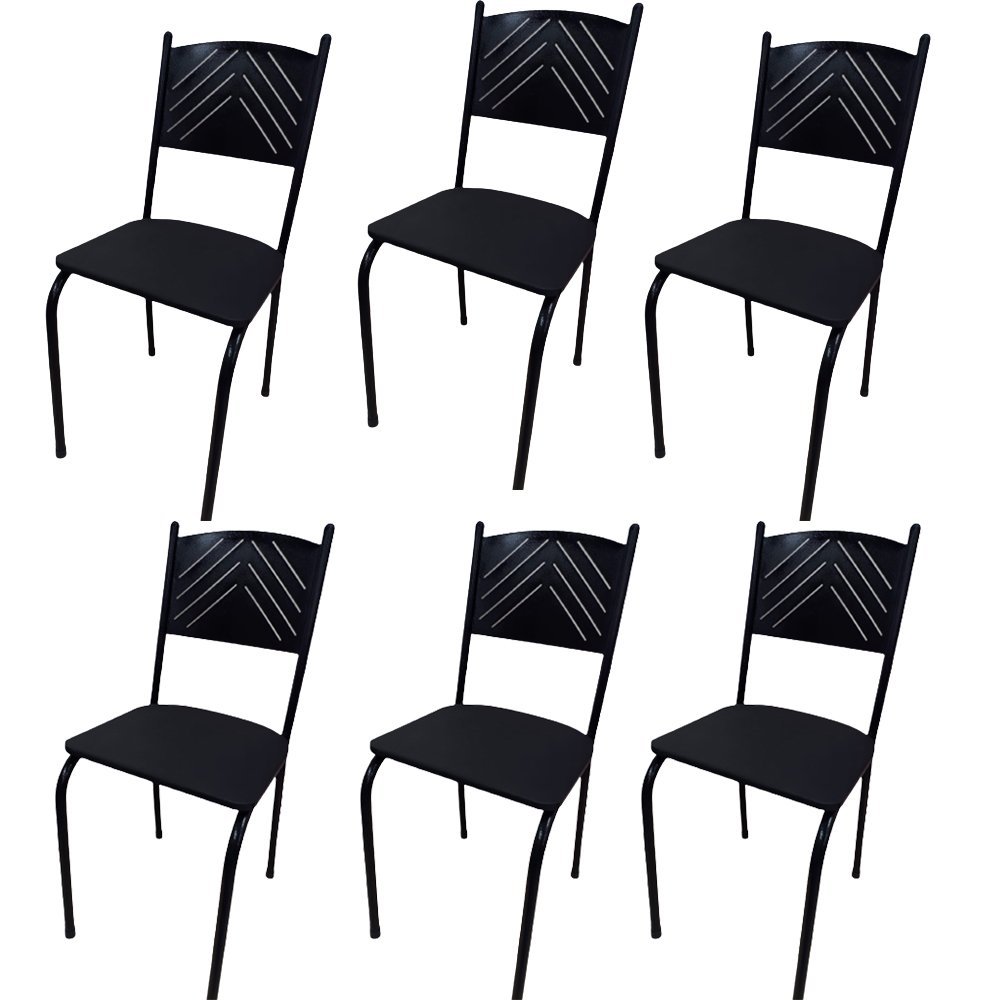 Kit 6 Cadeira Preta para Cozinha Jantar Metal Tubular Almofadada Assento Preto Medcombo - 1