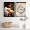 Ver imagem 1 de Kit 2 Quadros Jesus com Ovelha - Pai Nosso 24x18cm - com Vidro:madeira Branca