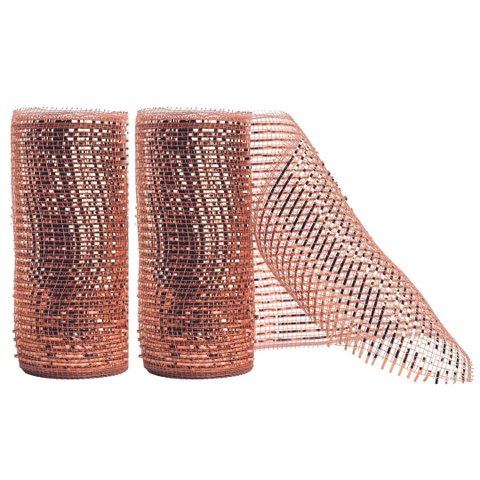 Kit Tela Decorativa Natal Fita 15cm X 5 Metros Rosê Gold 2 Peças - Magizi