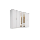 Ver imagem 1 de Guarda Roupa Nina Branco 100% MDF com Espelho 6 Portas 4 Gavetas Puxador em Madeira - Bianchi Móveis