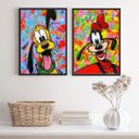 Ver imagem 1 de Kit 2 Quadros Decorativos Grafite Pluto Pateta 33x24cm - com Vidro:madeira Branca