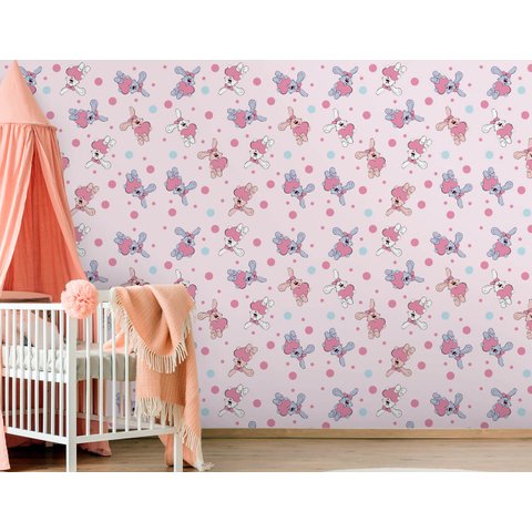 Papel de Parede Infantil - Coelhos e Corações Arte Destaque 3 Metros