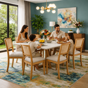 Ver imagem 6 de Kit 6 Cadeiras de Jantar Madeira Maciça Mel Encosto Telinha Palha Estofada Veludo Bege Rubi