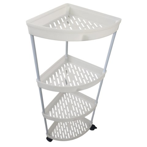Carrinho de Canto 4 Andares Prateleira Rack Estante Gancho Rodinhas Casa Banheiro Cozinha Salao Mult