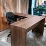 Mesa de Escritório em L Madeira 148x148 Nogal/Preto REALME Mesa para Escritório Estilo em L Madeira  - 5