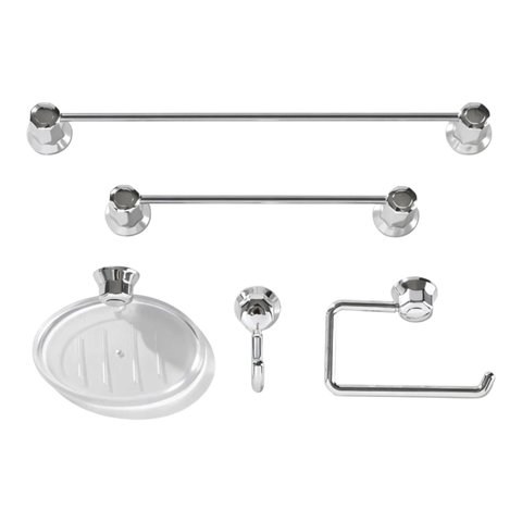 Kit Essencial Banheiro com 5 Pcs Cristal Cromado Bella Arte
